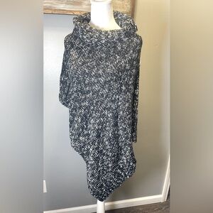 Eileen Fisher Women's Cape Shawl Funnel Neck Black White Organic Cotton One Size